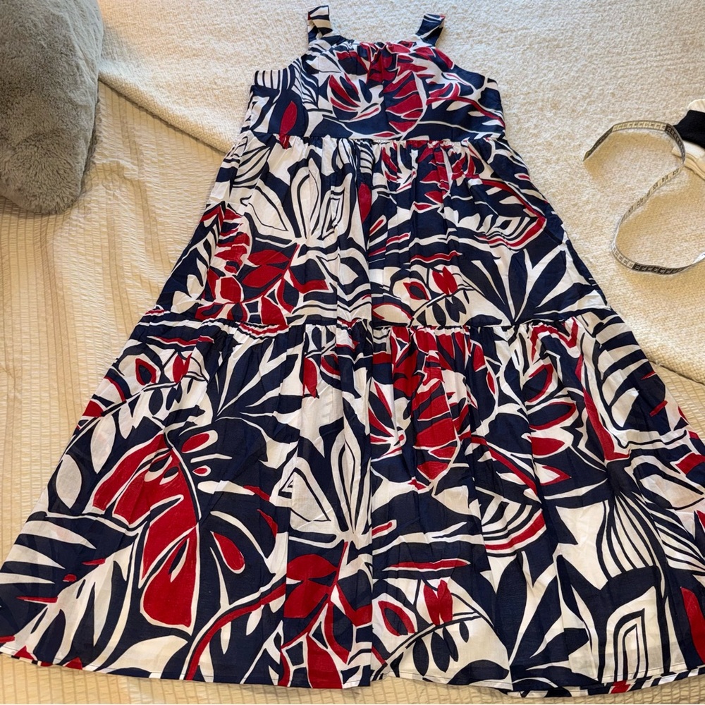 NWOT Talbots Red White Blue Floral Cotton Lined Sun Dress medium - Picture 9 of 9